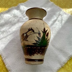Tonala Mexico Small Pottery Vase Roadrunner